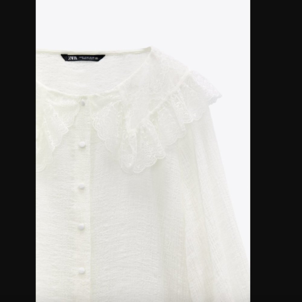 Zara Combination Lace Shirt Ecru Sz XS NWT - Picture 7 of 7